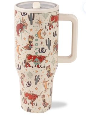 New RODEO Traveler (40oz) western cowboy themed hydrojug tumbler cup w/straw